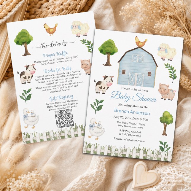 Invitation Animaux de Ferme Mignons Fête Bébé Tout en Un (Créateur téléchargé)