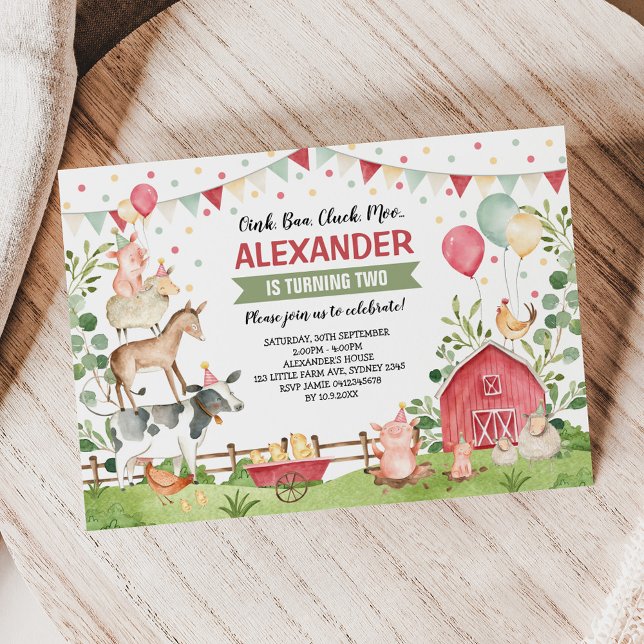 Invitation Animaux de ferme mignons fête d'anniversaire Barny (Créateur téléchargé)
