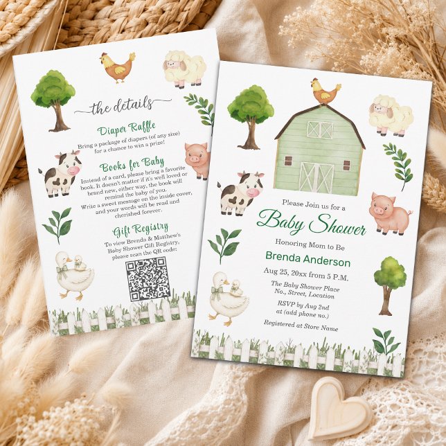 Invitation Animaux de Ferme Mignons Fête de Naissance Combiné (Créateur téléchargé)