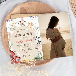 Invitation Animaux de ferme mignons Photo de baby shower de l