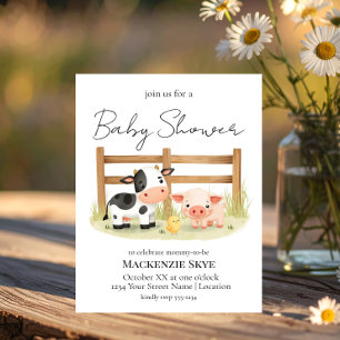 Invitation Animaux de ferme mignons Vache, Cochon et Poussin