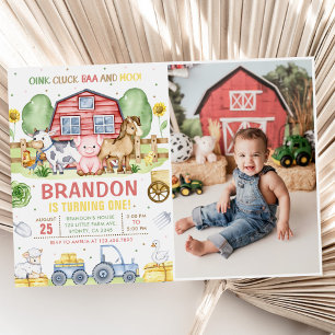 Invitation Animaux de ferme Oink Baa Moo 1er Anniversaire Pho