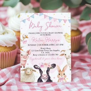Invitation Animaux de ferme Pink Barnyard Baby shower Invitat
