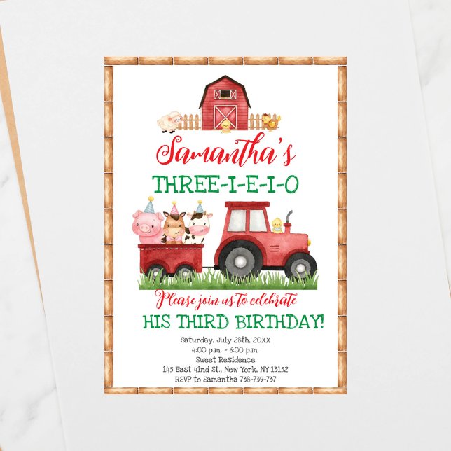 Invitation Animaux de ferme Red Boy Barnyard fête d'anniversa (Créateur téléchargé)