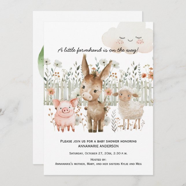 Invitation Animaux de ferme Scène agricole Baby shower neutre (Devant / Derrière)