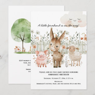 Invitation Animaux de ferme Scène agricole Baby shower neutre