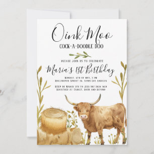 Invitation Animaux de ferme Vache de foin Pays Anniversaire