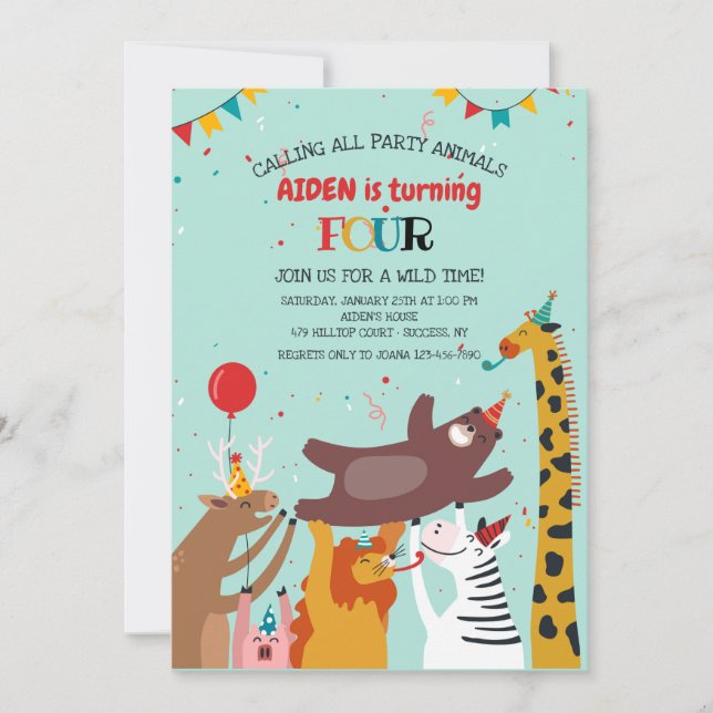 Invitation Animaux de Fête (Devant)