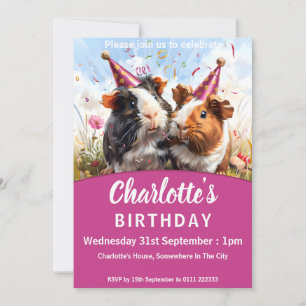 Invitation Animaux de fête - 2 Cochons de Guinée fête d'anniv