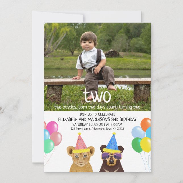 Invitation Animaux de fête 2e anniversaire (Devant)