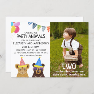 Invitation Animaux de fête 2e anniversaire
