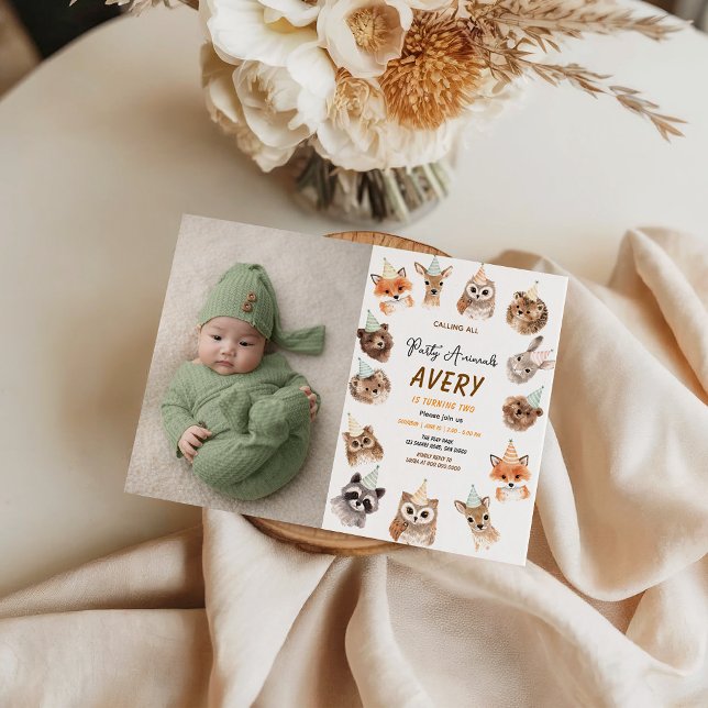 Invitation Animaux de fête 2e anniversaire | Mignon animal de (Party Animals 2nd Birthday | Cute Jungle Animal Invitation
)
