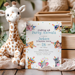 Invitation Animaux de Fête 4e Anniversaire Safari Enfants