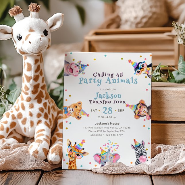 Invitation Animaux de Fête 4e Anniversaire Safari Enfants (Créateur téléchargé)