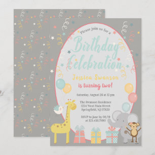 Invitation Animaux de fête adorable Anniversaire Célébration