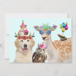 Invitation Animaux de fête adorables Anniversaire