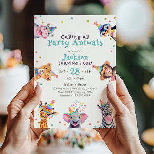 Invitation Animaux de Fête Âge Modifiable Anniversaire Enfant