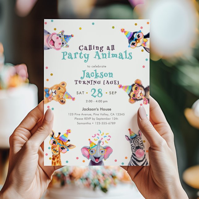 Invitation Animaux de Fête Âge Modifiable Anniversaire Enfant (Créateur téléchargé)