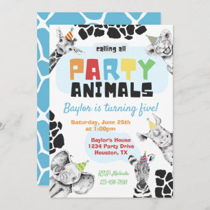 Invitation Animaux de fête   Animaux de fête Anniv