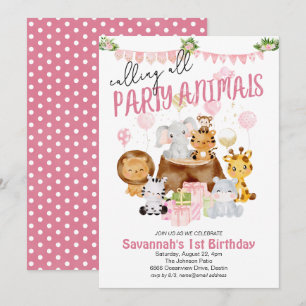 Invitation Animaux de Fête Anniversaire Rose
