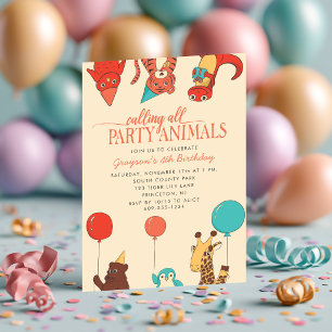 Invitation Animaux de Fête avec Ballons Anniversaire Enfants 