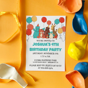 Invitation Animaux de fête avec ballons Anniversaire personna