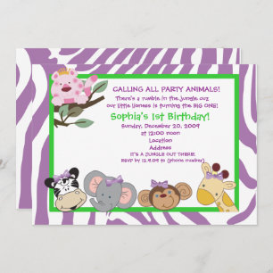 Invitation ANIMAUX DE FÊTE Bébé 1er Anniversaire Jungle 5x7