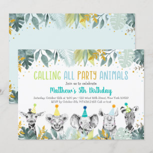 Invitation Animaux de fête Blue Gold Safari Anniversaire