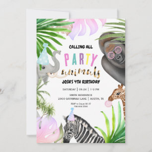 Invitation Animaux de fête de jungle 4e anniversaire