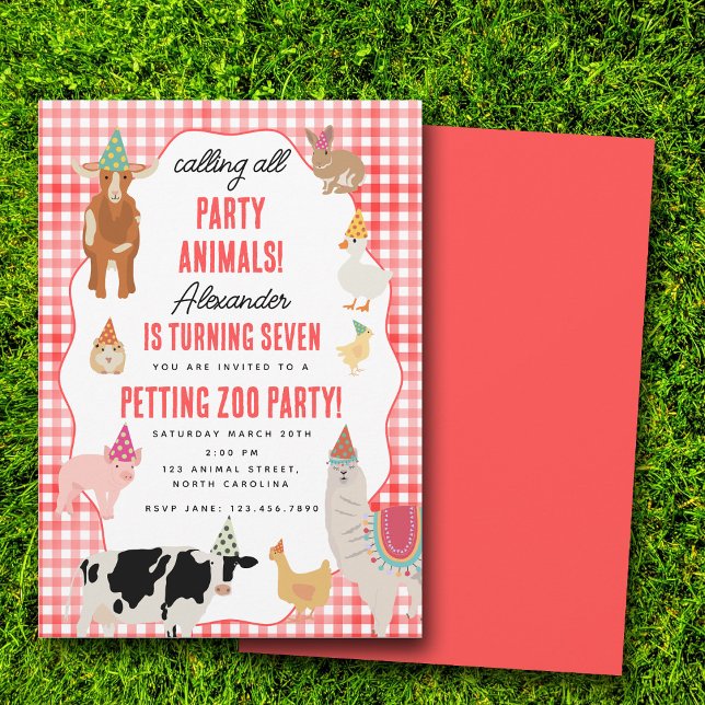 Invitation Animaux de Fête de la Ferme à Animaux de Compagnie (Petting Zoo Party Animals Barnyard Birthday Theme Invitation)