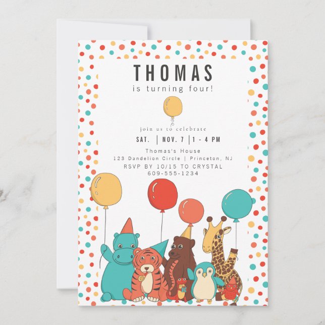 Invitation Animaux de Fête et Points de Naissance Personnalis (Devant)