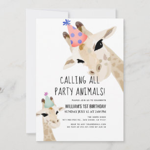 Invitation Animaux de fête Giraffe 1er anniversaire