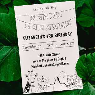 Invitation Animaux de fête Main tiré Doodle Enfant's Birthday