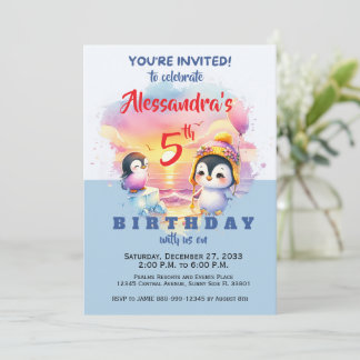 Invitation Animaux de fête mignons Anniversaire enfants Pingo