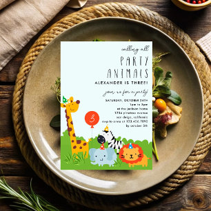 Invitation Animaux de fête moderne Cute Anniversaire de enfan