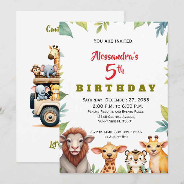Invitation Animaux de fête modernes Safari jungle (Devant / Derrière)