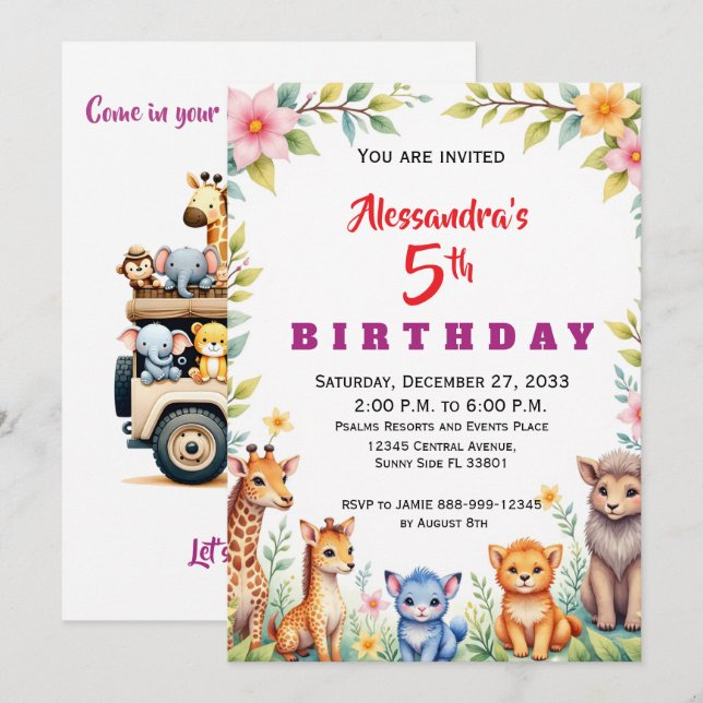 Invitation Animaux de fête modernes Safari jungle (Devant / Derrière)