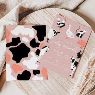 Invitation Animaux de fête   Pink Kids Cow Imprimer Animaux d