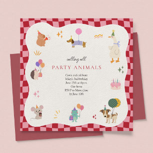 Invitation Animaux de fête Rétro minimaliste Anniversaire