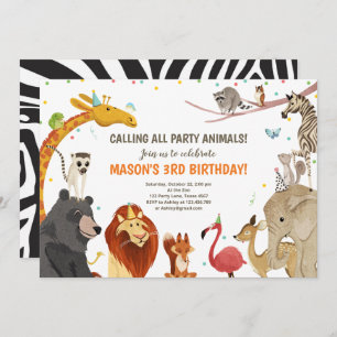 Invitation Animaux de fête Safari Fille Garçon Animaux Annive