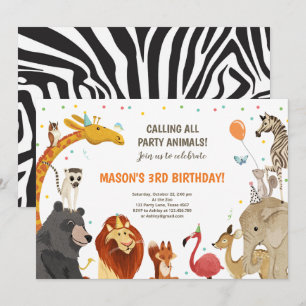 Invitation Animaux de fête Safari Fille Garçon Animaux Annive