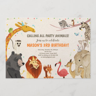 Invitation Animaux de fête Safari Girl Boy Animals Anniversai