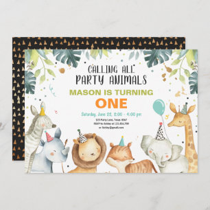 Invitation Animaux de fête Safari Gold Boy Animals Anniversai