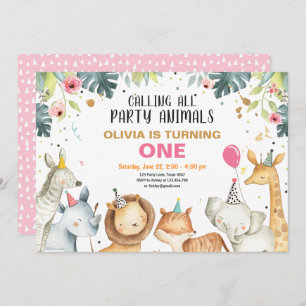 Invitation Animaux de fête Safari Gold Girls Animals Annivers