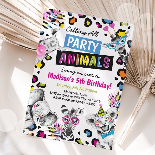 Invitation Animaux de fête Safari Imprimé léopard Anniversair (Créateur téléchargé)