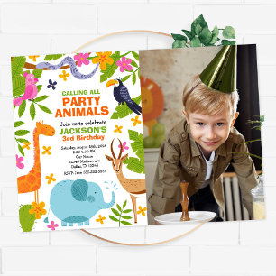 Invitation Animaux de Fête Safari Junges Zoo Photo Anniversai
