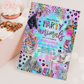 Invitation Animaux de fête Safari Neon Rainbow Cheetah Annive