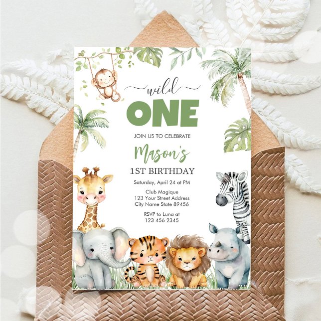 Invitation Animaux de fête sauvage Enfants 1er anniversaire (Créateur téléchargé)
