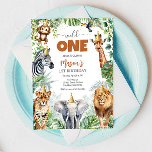 Invitation Animaux de fête sauvage pour enfants 1er anniversa