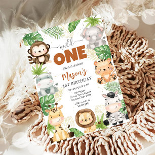 Invitation Animaux de fête sauvage pour enfants 1er anniversa